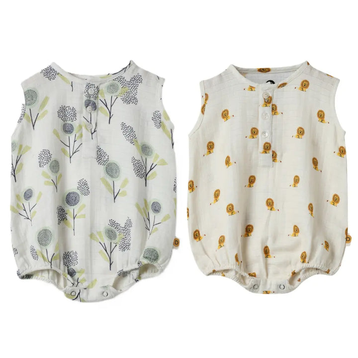 Dulaar Organic Muslin Romper (Set of 2) - The Sparrow and Flower + Just Lion Around
