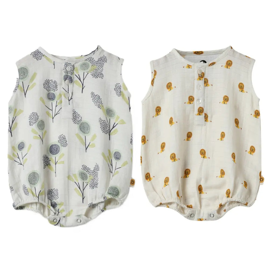 Dulaar Organic Muslin Romper (Set of 2) - The Sparrow and Flower + Just Lion Around