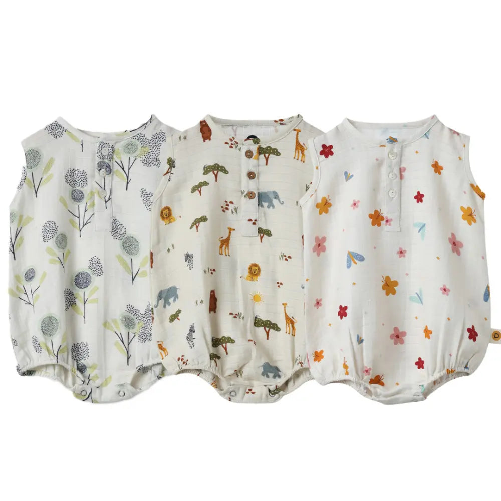 Dulaar Organic Muslin Romper (Set of 3) - The Sparrow and Flower + Squad Goals + A World in Bloom