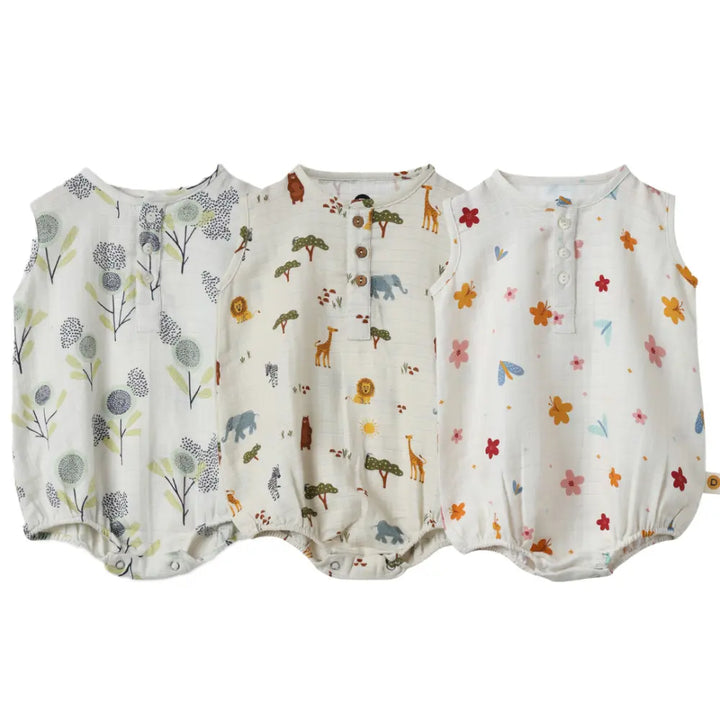 Dulaar Organic Muslin Romper (Set of 3) - The Sparrow and Flower + Squad Goals + A World in Bloom