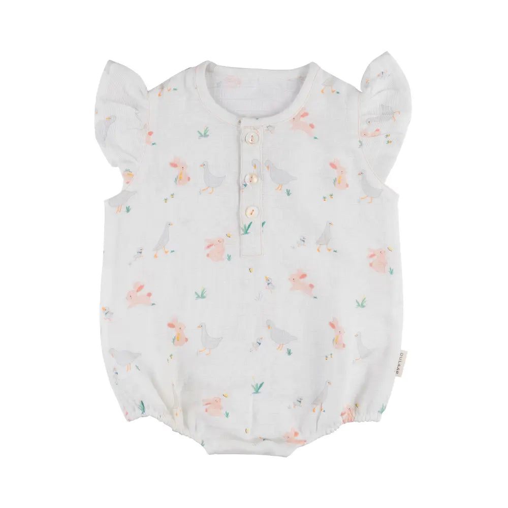Dulaar Organic Muslin Romper - Bunny Hops and Duck Walks
