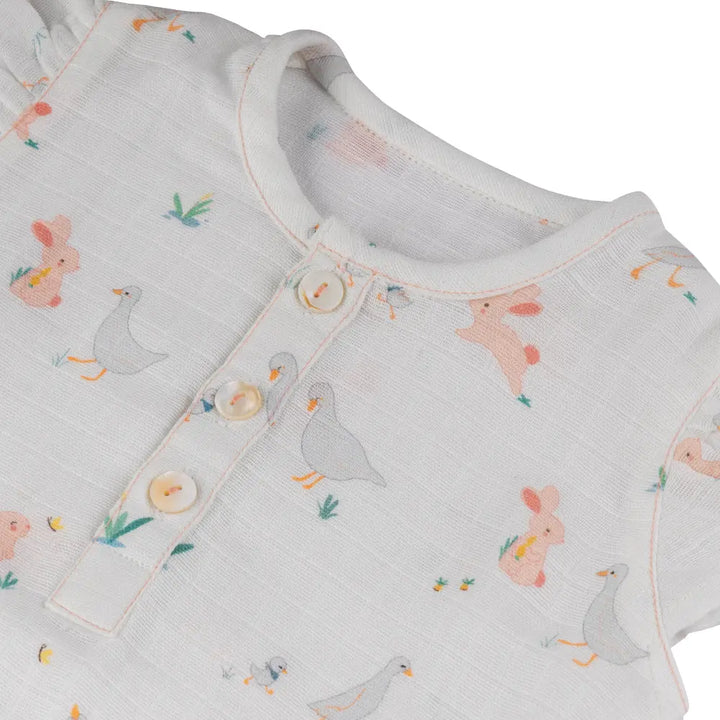 Dulaar Organic Muslin Romper - Bunny Hops and Duck Walks