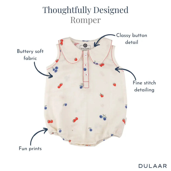 Dulaar Organic Muslin Romper - Berry Picking