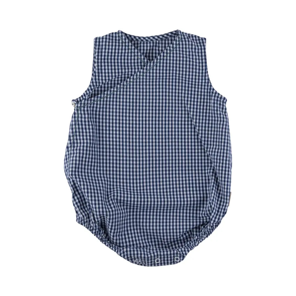Dulaar Cotton Kimono Romper - Blue Checks