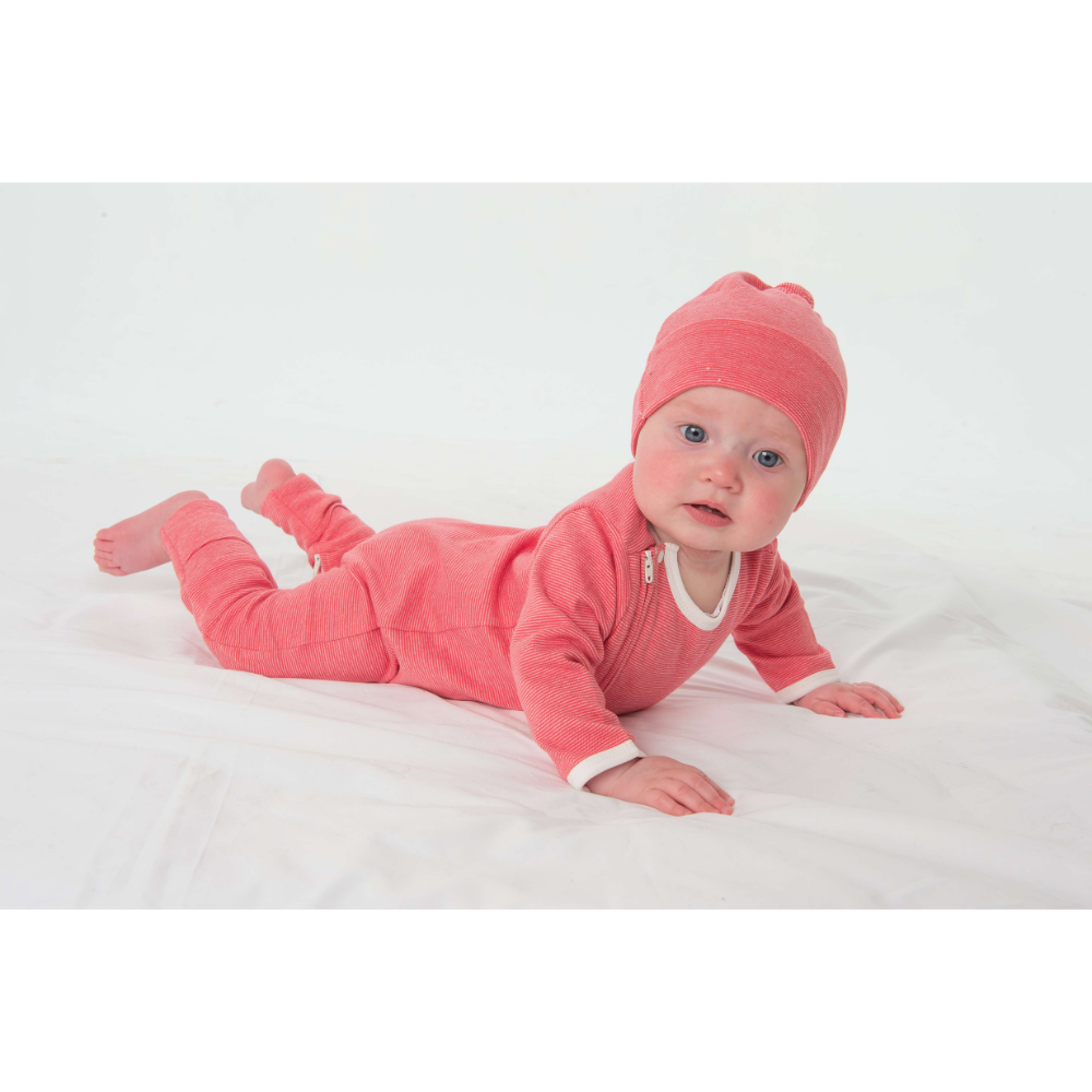 Tiny Twig Long Sleeve Zipsuit - Raspberry Stripes