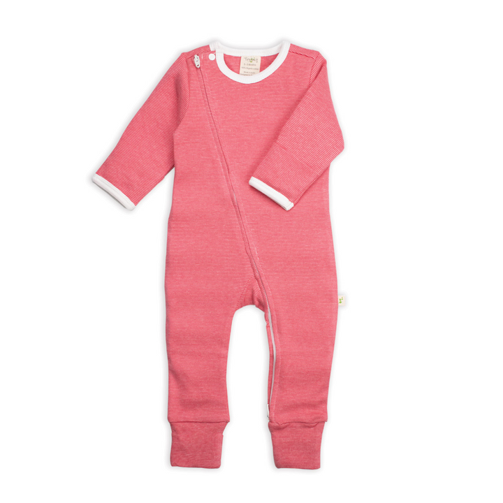 Tiny Twig Long Sleeve Zipsuit - Raspberry Stripes