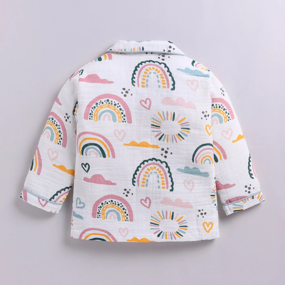 Cot &amp; Candy Baby Baby Organic Muslin Collar PJ Set - Rainbow Print