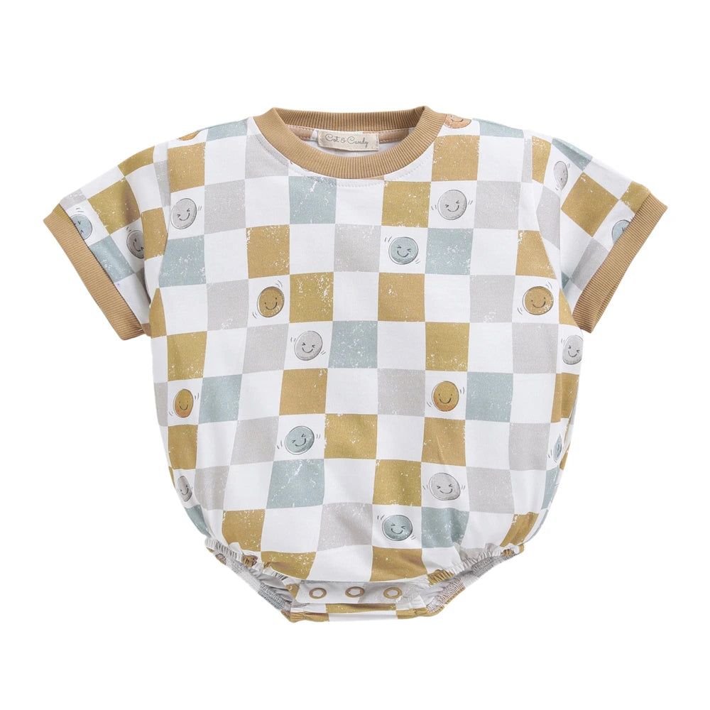 Cot &amp; Candy Baby Organic Oversized Bubble Romper - Retrocheckmate