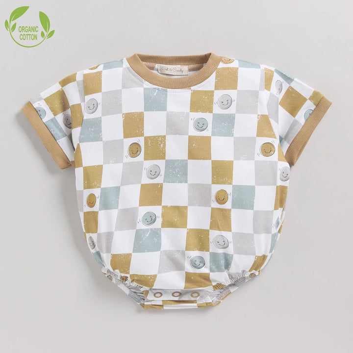 Cot &amp; Candy Baby Organic Oversized Bubble Romper - Retrocheckmate