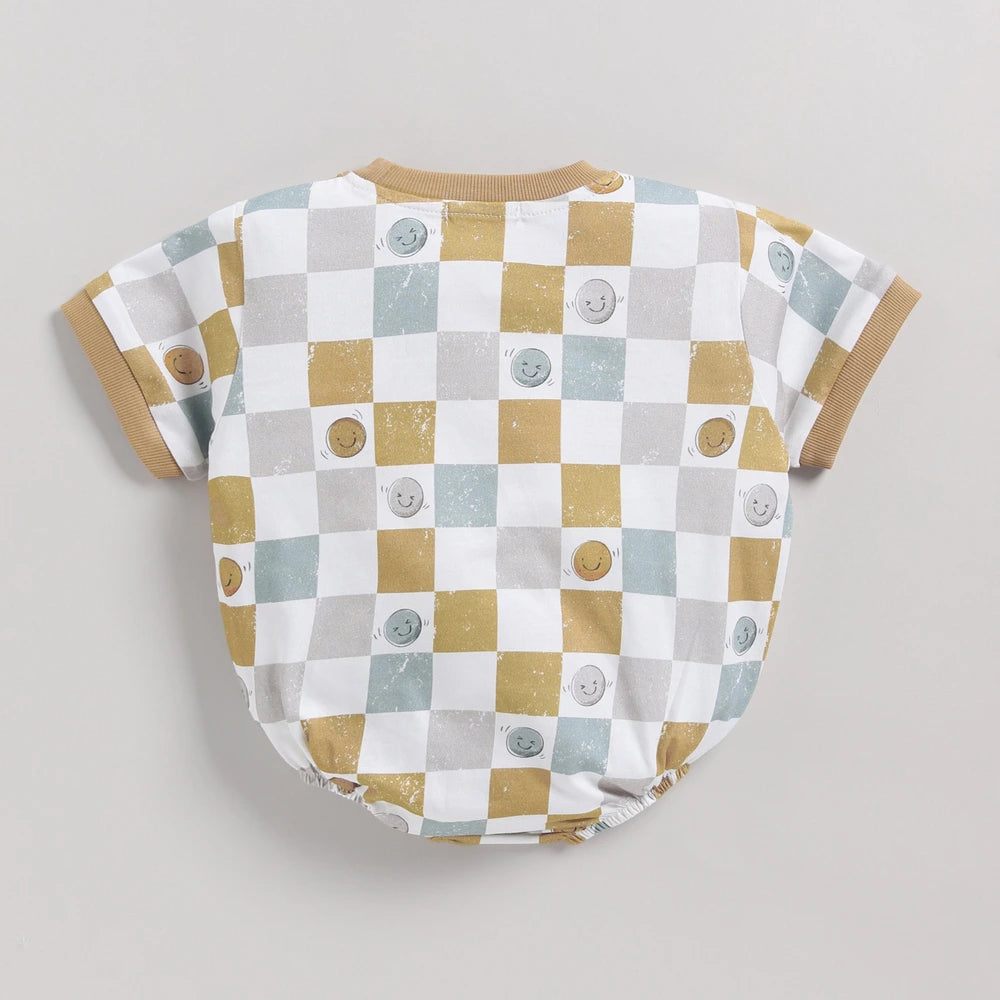 Cot &amp; Candy Baby Organic Oversized Bubble Romper - Retrocheckmate