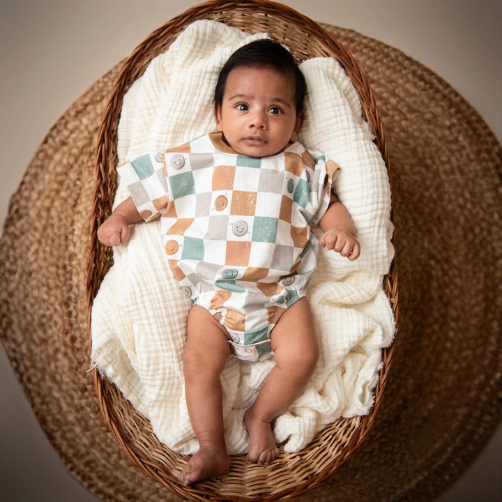 Cot &amp; Candy Baby Organic Oversized Bubble Romper - Retrocheckmate