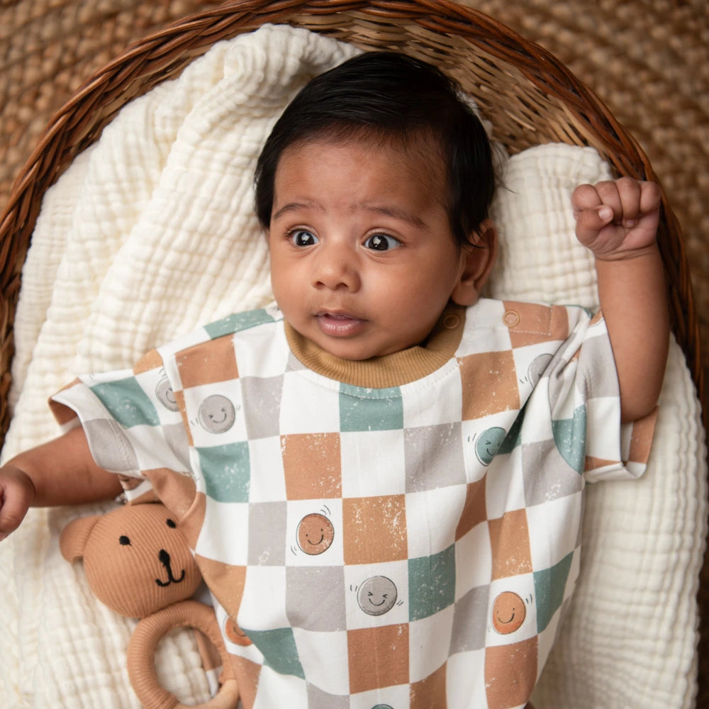 Cot &amp; Candy Baby Organic Oversized Bubble Romper - Retrocheckmate
