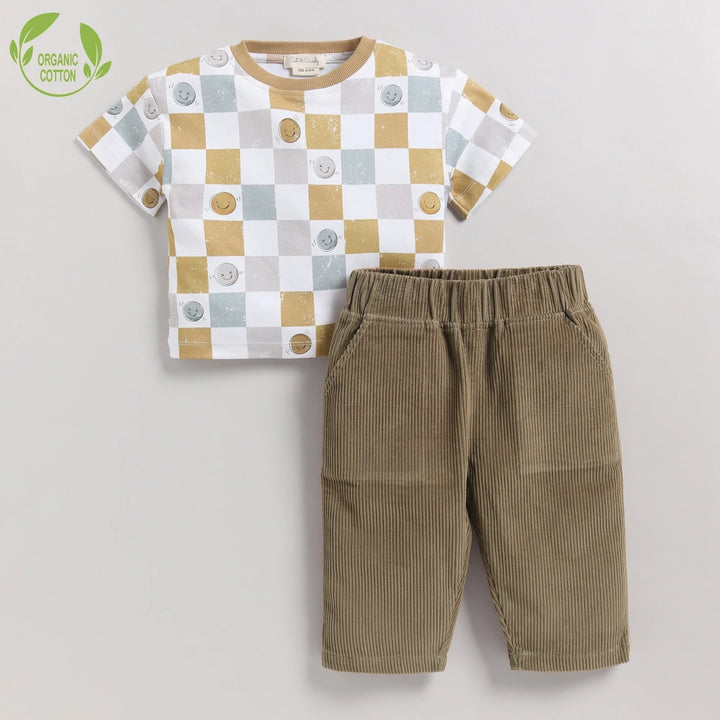 Cot &amp; Candy Baby Organic Oversized Tee with Corduroy Pant - Retrocheckmate