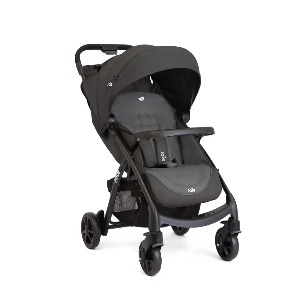 Joie Muze Full Featured Baby Stroller - Compact Fold Baby Pram with 5-Point Harness, Travel System Compatible, Lie-Flat Recline and Suitable for Birth to 22kg or 4 Years -  Cobblestone