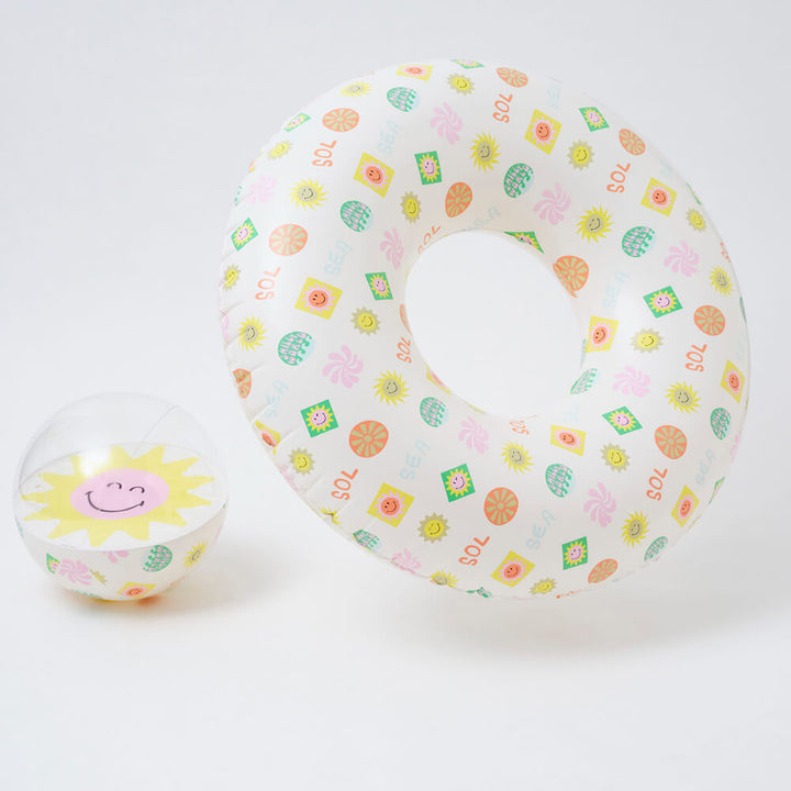 SUNNYLiFE Inflatable Pool Ring &amp; Ball Set - Smiley World Sol Sea