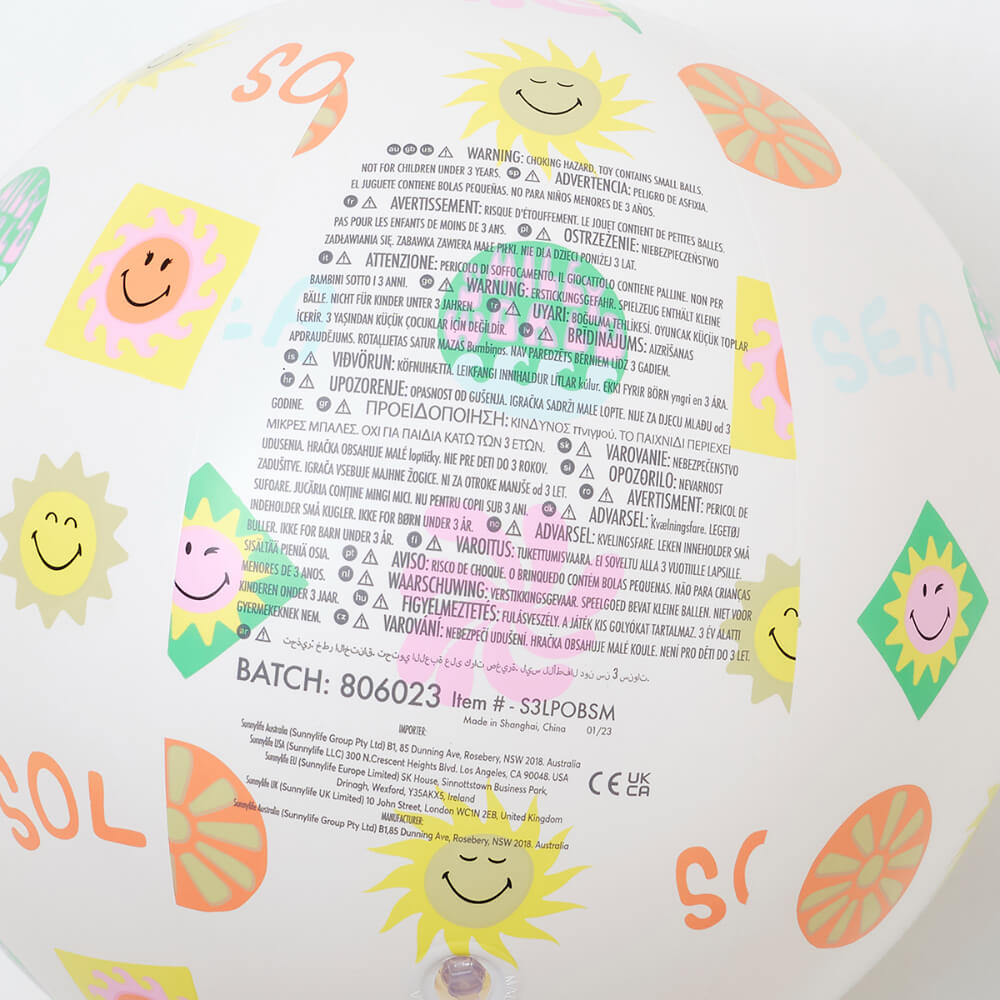 SUNNYLiFE Inflatable Pool Ring &amp; Ball Set - Smiley World Sol Sea