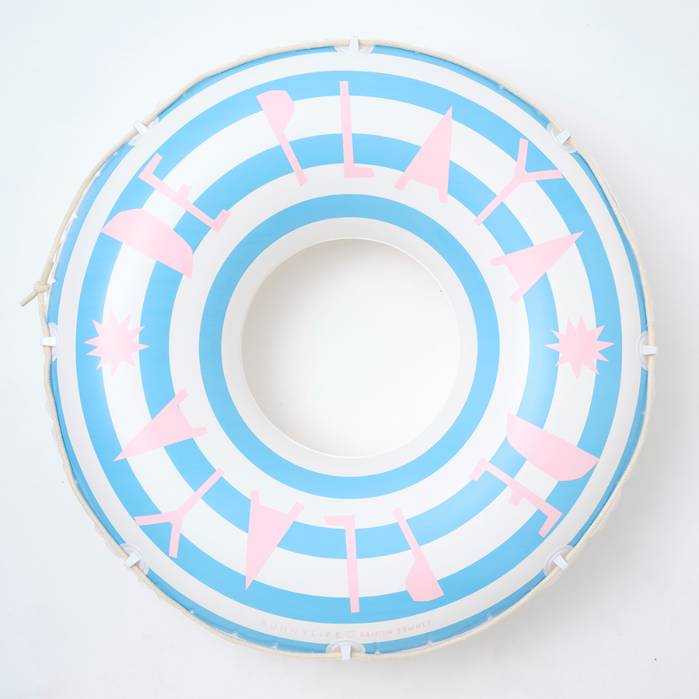SUNNYLiFE Blue Stripes Inflatable Retro Pool Ring De Playa Stripe