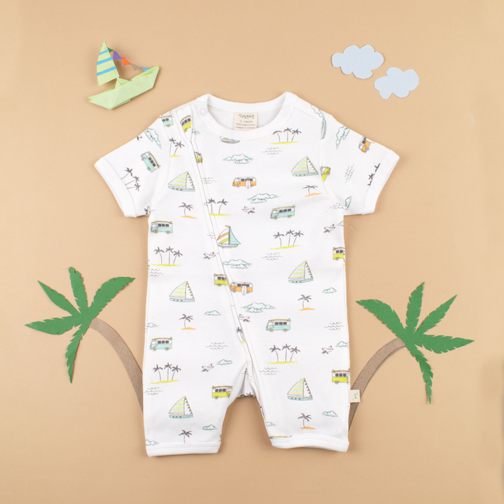 Tiny Twig Short Sleeve Zipsuit - Sail Boats