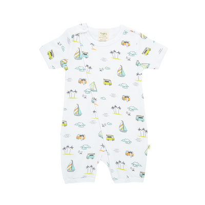 Tiny Twig Short Sleeve Zipsuit - Sail Boats