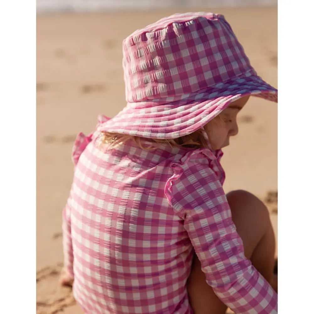 Purebaby Fig Frilly Long Sleeve Swimsuit For Girls - Gingham