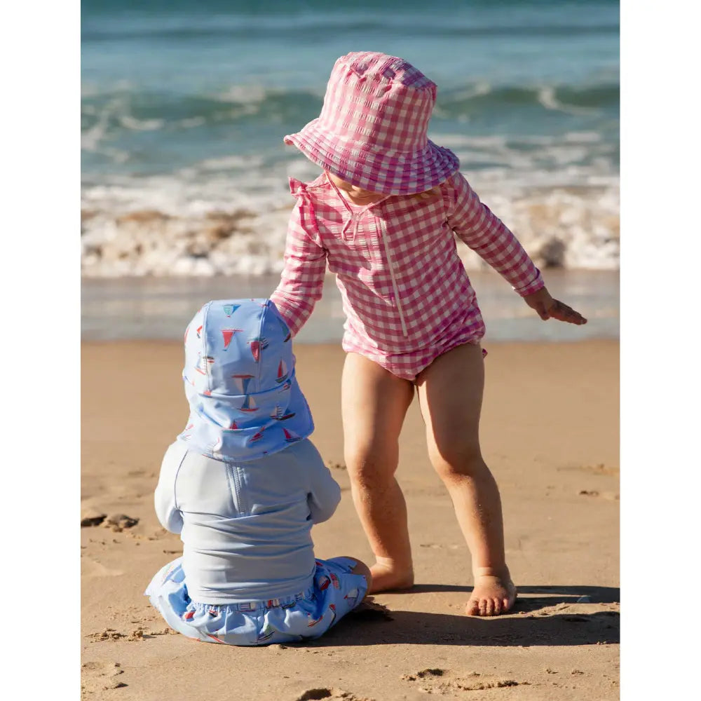 Purebaby Fig Frilly Long Sleeve Swimsuit For Girls - Gingham
