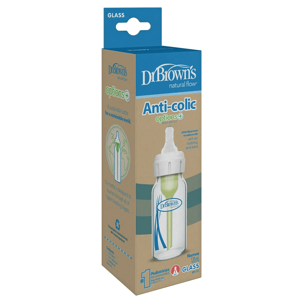 Dr. Brown’s Options+ Anti-Colic Narrow Glass Baby Bottle, 120 ml (4 oz)- Pack of 1