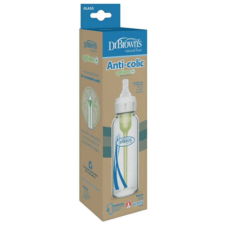 Dr. Brown’s Options + Anti-Colic Narrow Glass Baby Bottle, 250 ml (8 oz)- Pack of 1