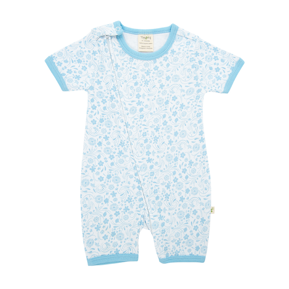 Tiny Twig Short Sleeve Zipsuit - Sunny Blooms
