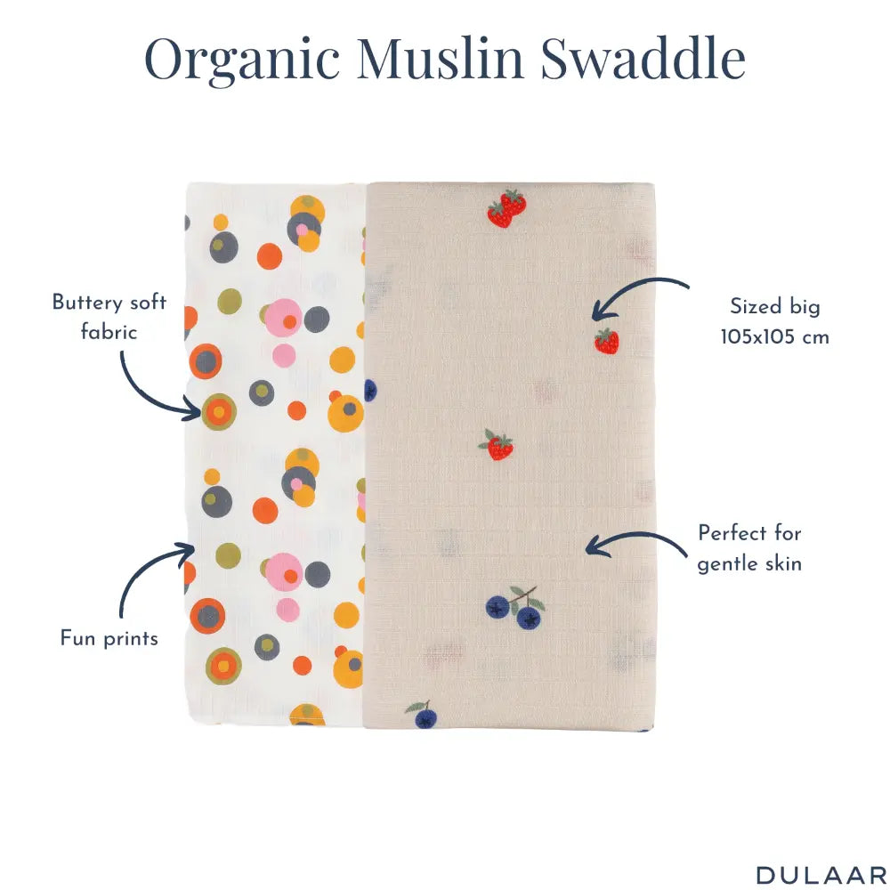 Dulaar Organic Muslin Swaddle for Newborns – Set of 2 | Nature &amp; Whimsical Prints (0- 12months)