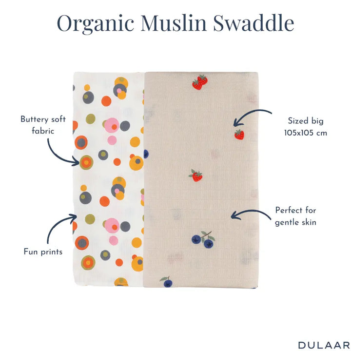 Dulaar Organic Muslin Swaddle for Newborns – Set of 2 | Nature &amp; Whimsical Prints (0- 12months)