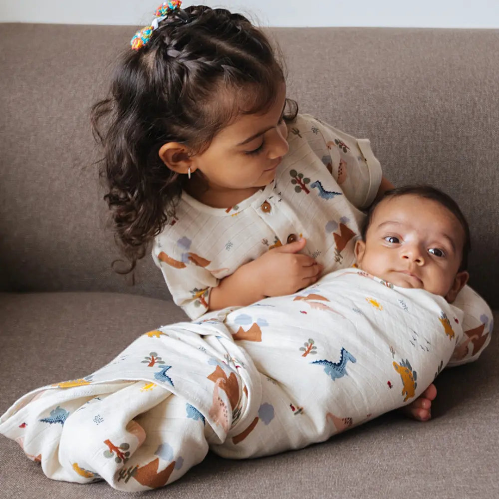 Dulaar Organic Muslin Swaddle for Newborns – Set of 2 | Playful &amp; Adventure Prints (0- 12months)
