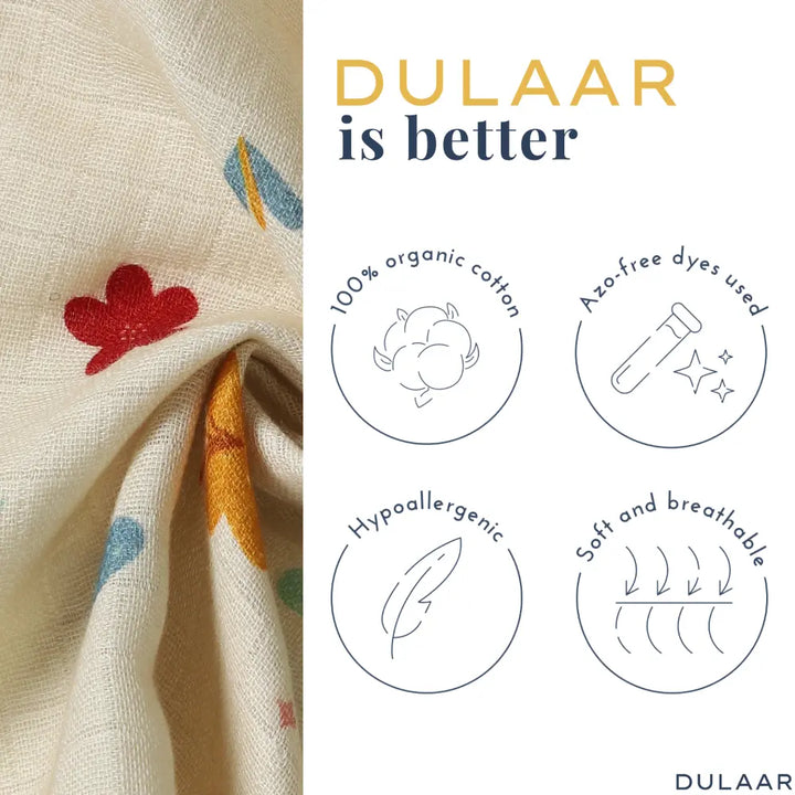 Dulaar Organic Muslin Swaddle for Newborns-Set Of 4 (0 - 12months)