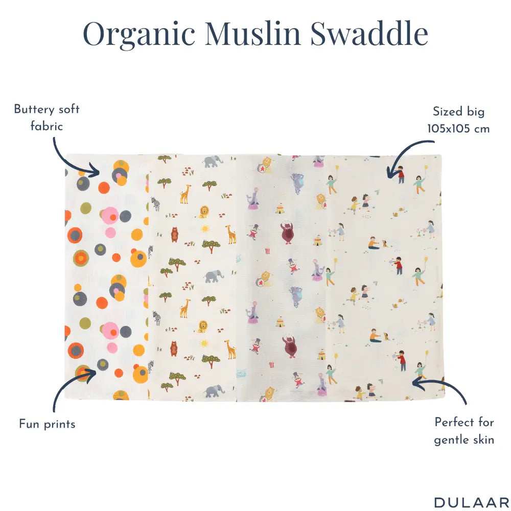 Dulaar Organic Muslin Swaddle for Newborns-Set Of 4 (0 - 12months)