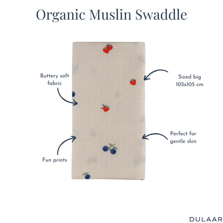 Dulaar Organic Muslin Swaddle for Newborns - Nature &amp; Calm Inspired Prints (0- 12months)
