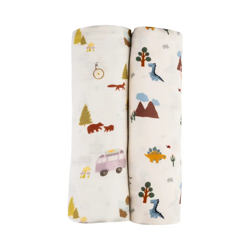Dulaar Organic Muslin Swaddle for Newborns – Set of 2 | Playful &amp; Adventure Prints (0- 12months)