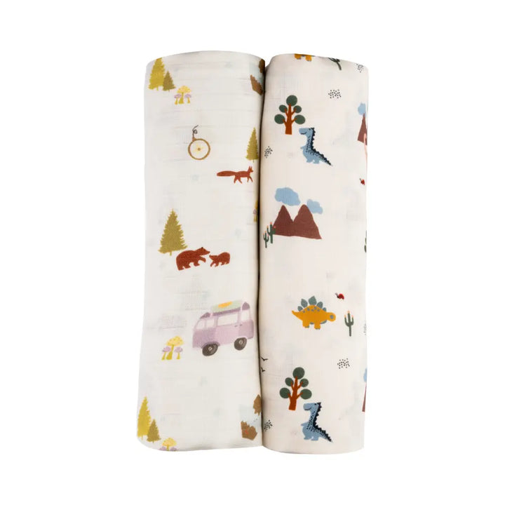 Dulaar Organic Muslin Swaddle for Newborns – Set of 2 | Playful &amp; Adventure Prints (0- 12months)