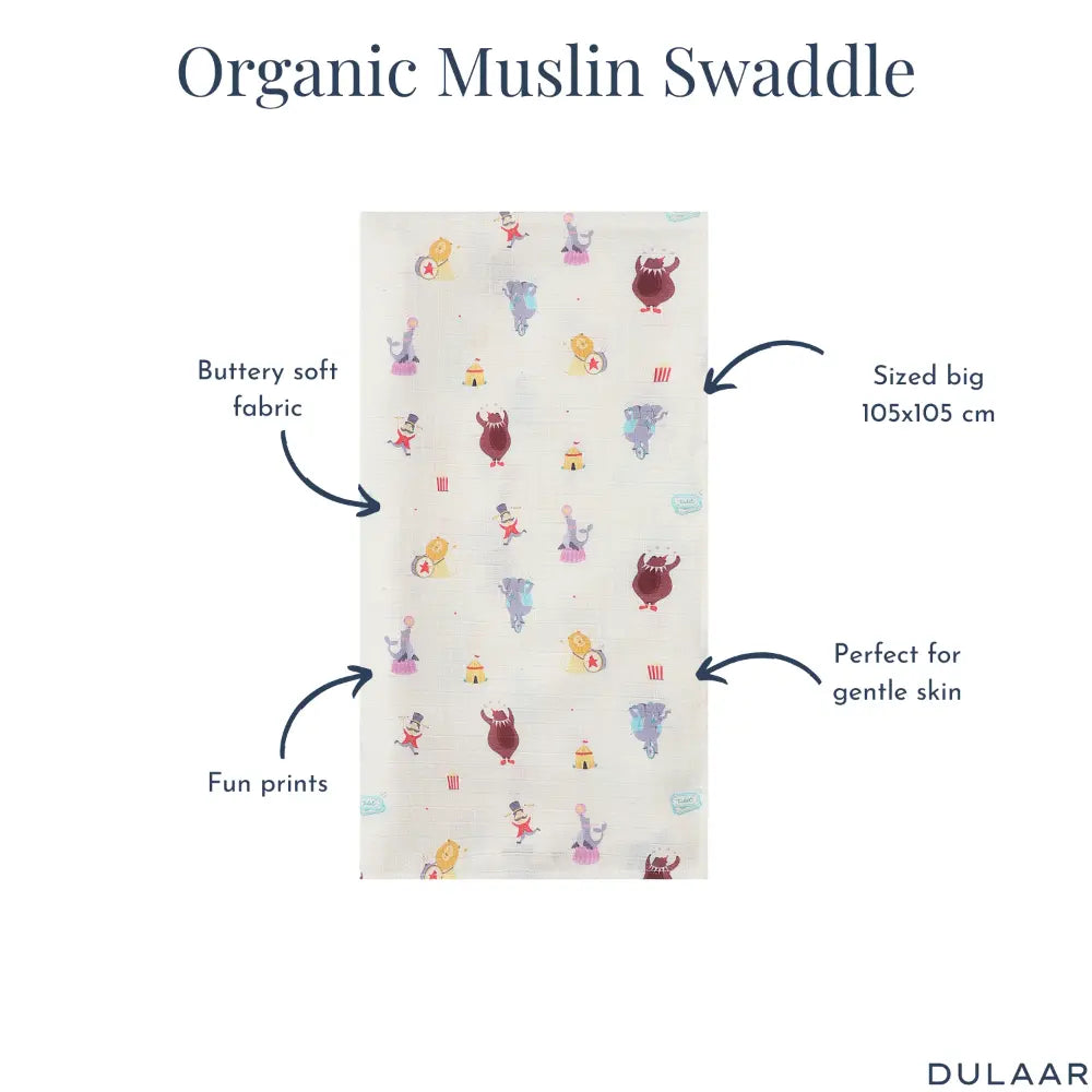 Dulaar Organic Muslin Swaddle for Newborns - Playful &amp; Adventure Prints (0- 12months)