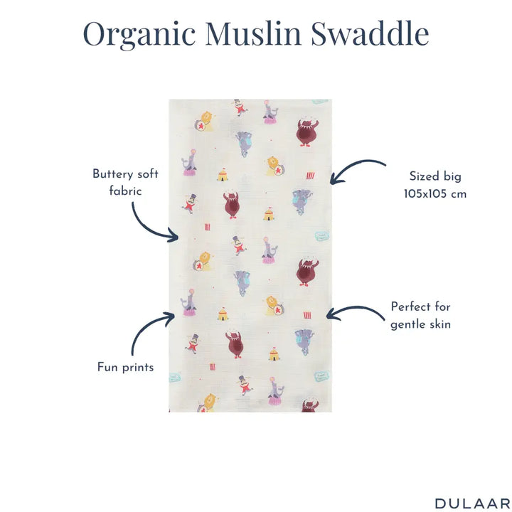 Dulaar Organic Muslin Swaddle for Newborns - Playful &amp; Adventure Prints (0- 12months)