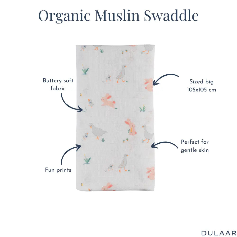Dulaar Organic Muslin Swaddle for Newborns - Nature &amp; Calm Inspired Prints (0- 12months)