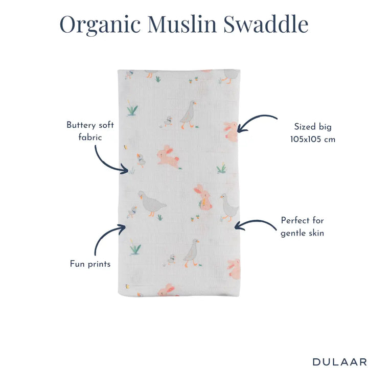 Dulaar Organic Muslin Swaddle for Newborns - Nature &amp; Calm Inspired Prints (0- 12months)