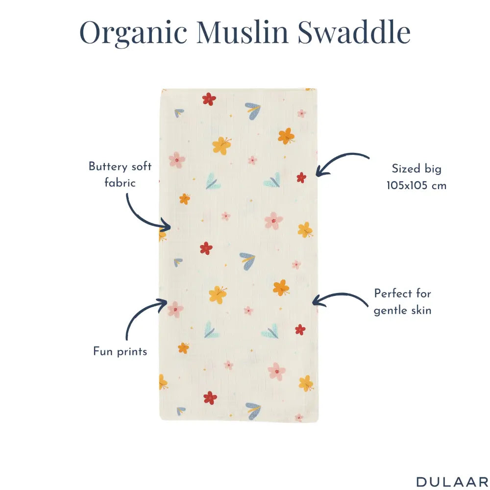 Dulaar Organic Muslin Swaddle for Newborns - Nature &amp; Calm Inspired Prints (0- 12months)