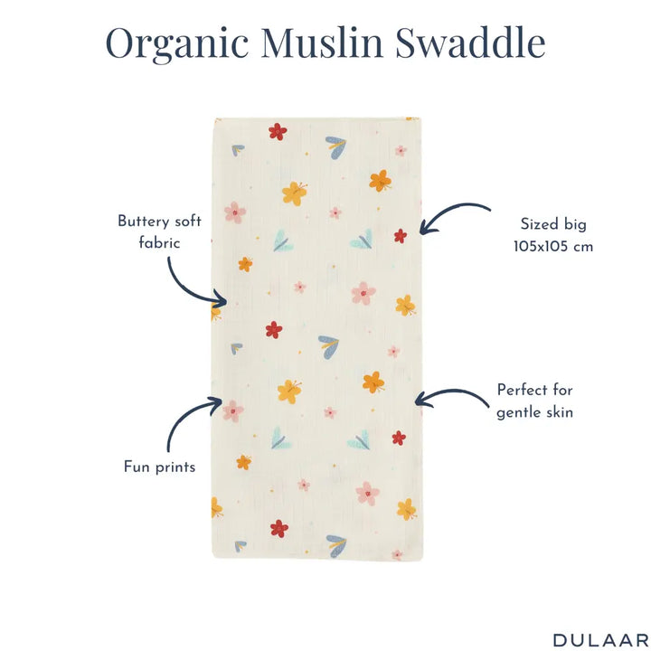 Dulaar Organic Muslin Swaddle for Newborns - Nature &amp; Calm Inspired Prints (0- 12months)
