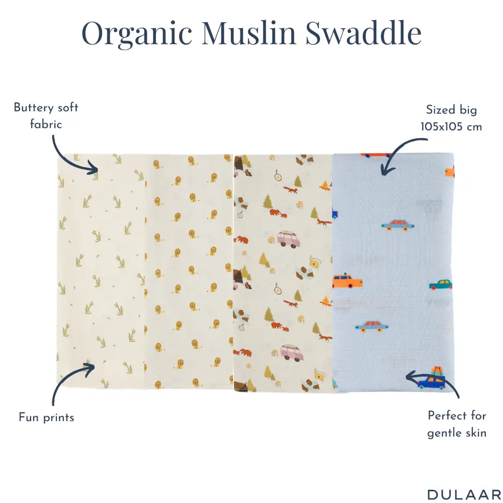 Dulaar Organic Muslin Swaddle for Newborns-Set Of 4 (0 - 12months)