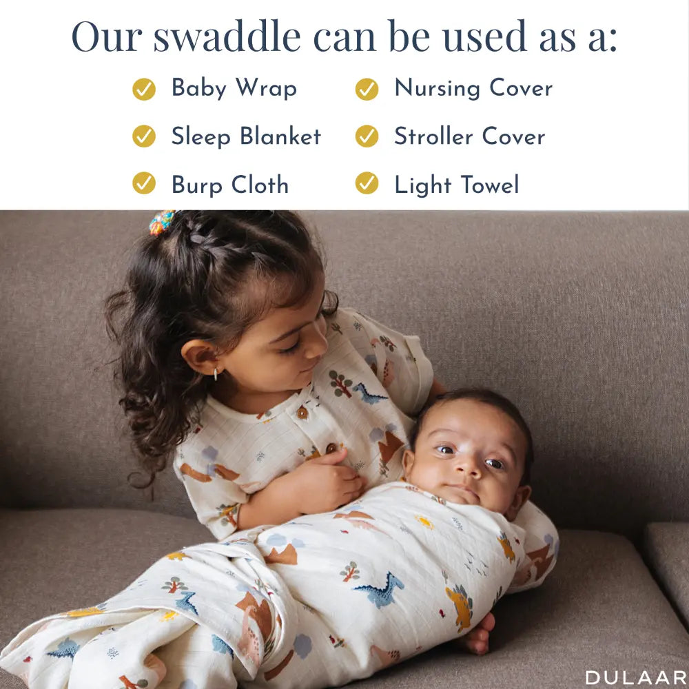 Dulaar Organic Muslin Swaddle for Newborns - Nature &amp; Calm Inspired Prints (0- 12months)