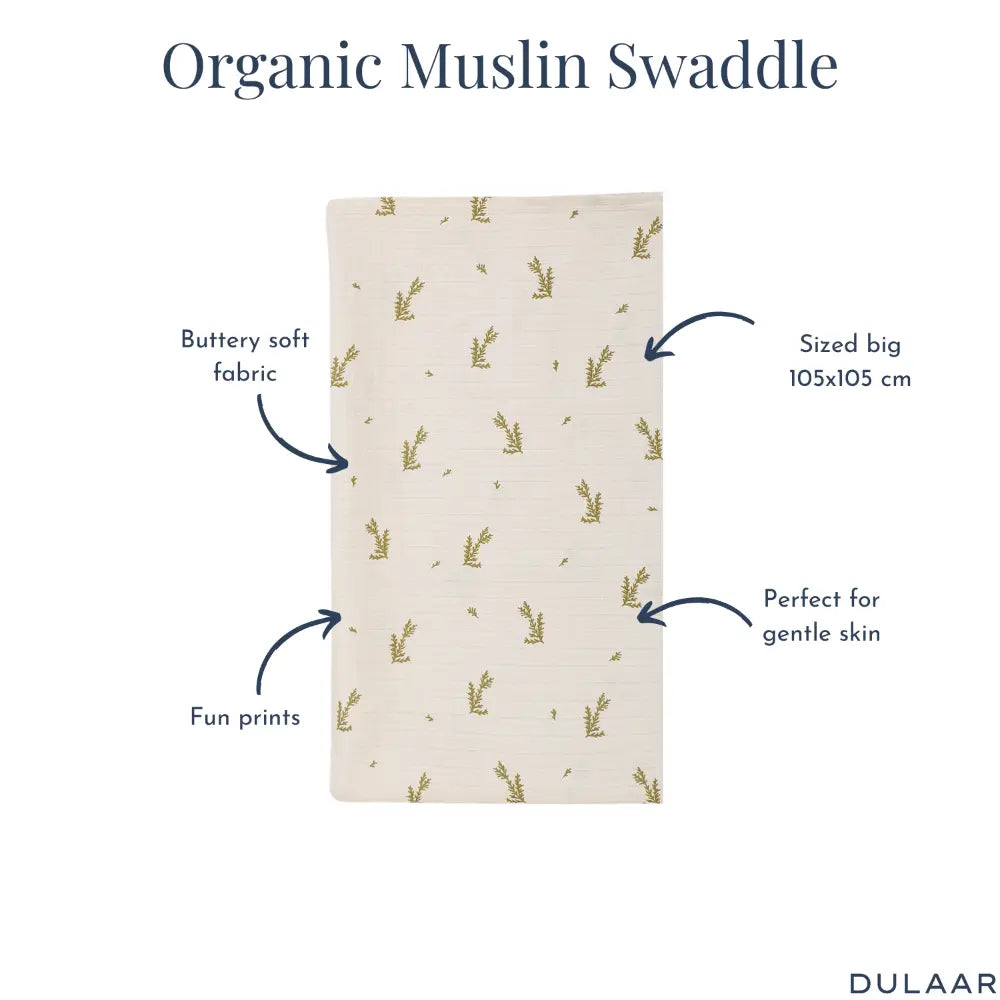 Dulaar Organic Muslin Swaddle for Newborns - Nature &amp; Calm Inspired Prints (0- 12months)