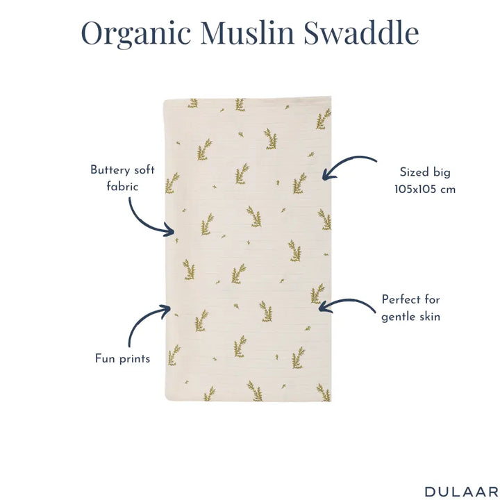Dulaar Organic Muslin Swaddle for Newborns - Nature &amp; Calm Inspired Prints (0- 12months)