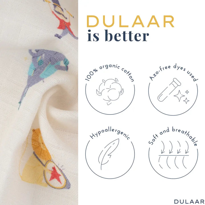Dulaar Organic Muslin Swaddle for Newborns-Set Of 4 (0 - 12months)