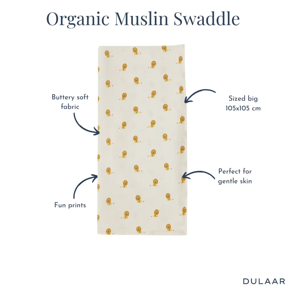 Dulaar Organic Muslin Swaddle for Newborns - Playful &amp; Adventure Prints (0- 12months)