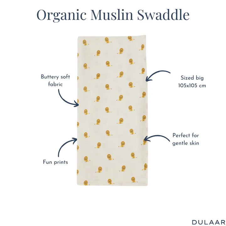Dulaar Organic Muslin Swaddle for Newborns - Playful &amp; Adventure Prints (0- 12months)