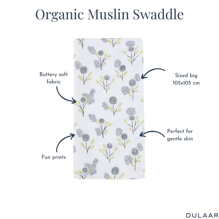 Dulaar Organic Muslin Swaddle for Newborns - Nature &amp; Calm Inspired Prints (0- 12months)